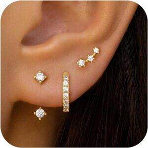 Gold Stud Earrings Set Huggie Hoops Ear Jackets Hypoallergenic Jewelry Gift